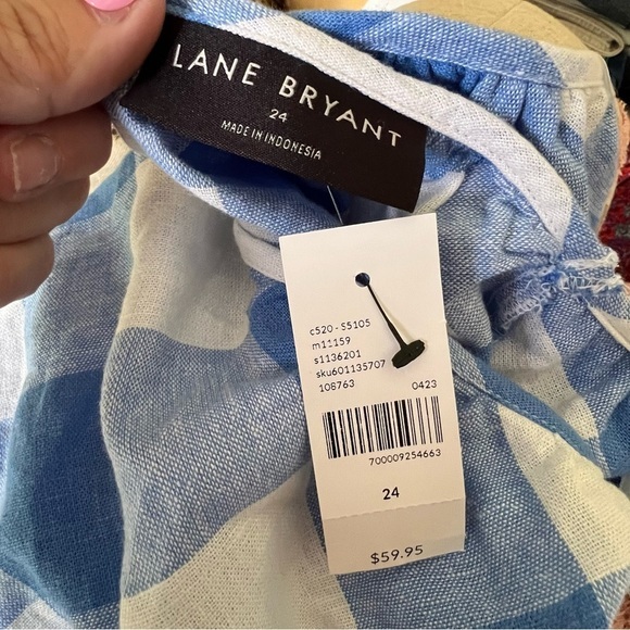 LANE BRYANT Crop Balloon-Sleeve Top & midi skirt set LINEN Lattice Check SIZE 22 - Picture 8 of 15